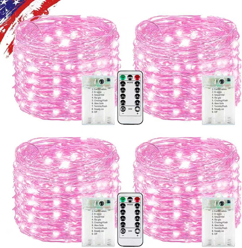4Pack 80FT 240LED Fairy Lights Battery Operated with Remote & Timer | 8 Modes Twinkle String Lights Battery Powered Indoor Outdoor Waterproof for Bedroom Wedding Classroom Christmas Décor