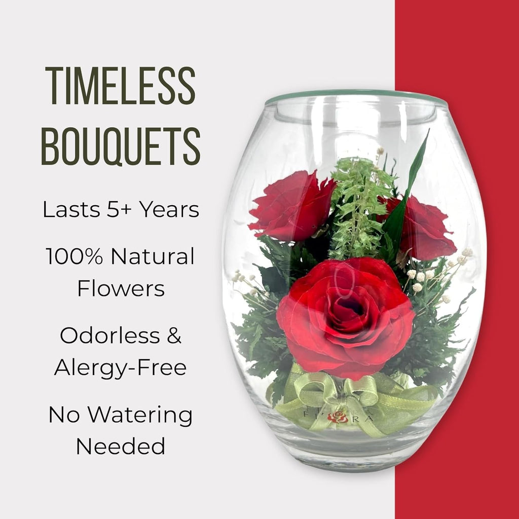 Fiora Flower | Long Lasting Real Roses in a Sealed Vase | Lasts up to 5 Years | Unique Present Gift
