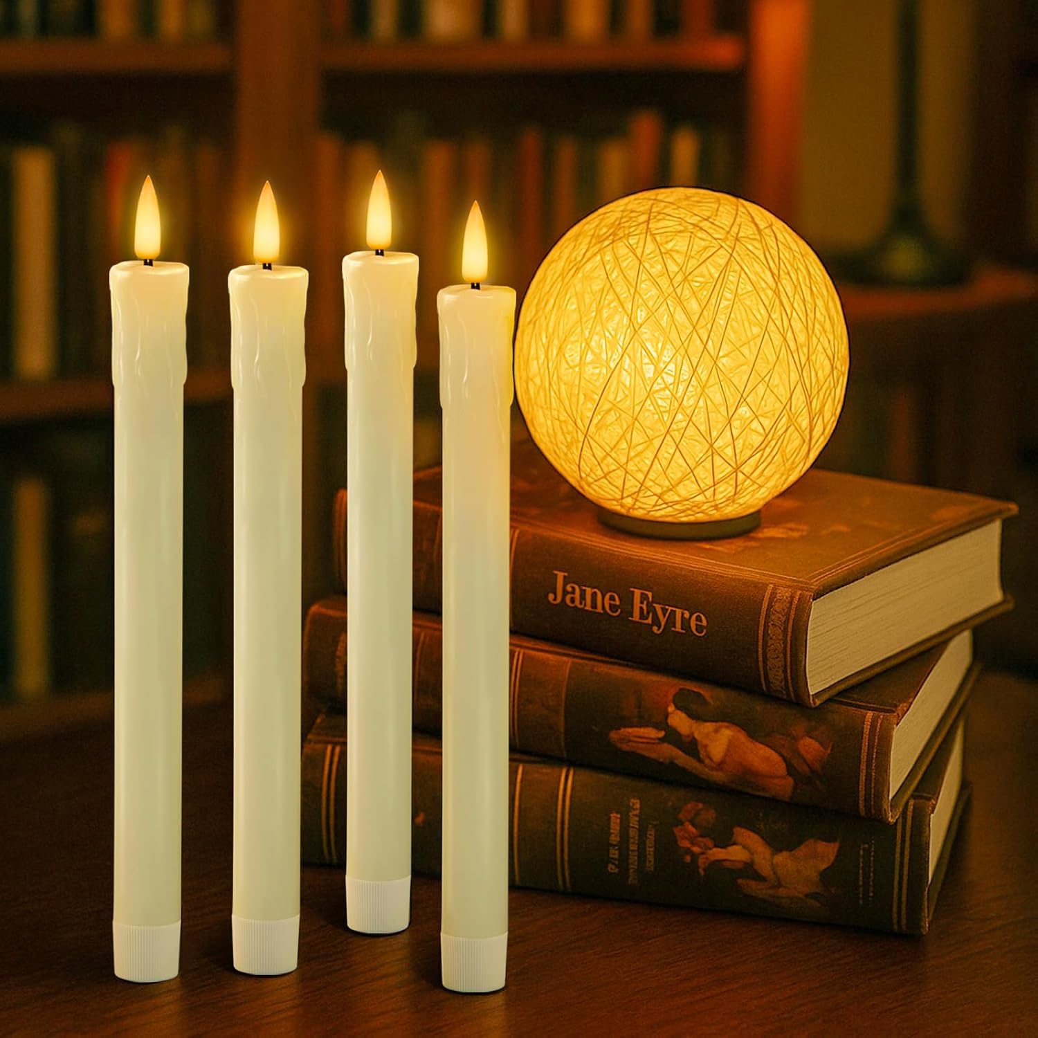 Homemory 6 PCS Real Wax Flameless Taper Candles with Remote, Flickering LED Candlesticks with Timer Dimmer, Fake Candles for Xmas Wedding Celebration Decor, Ivory, 9.6 Inches