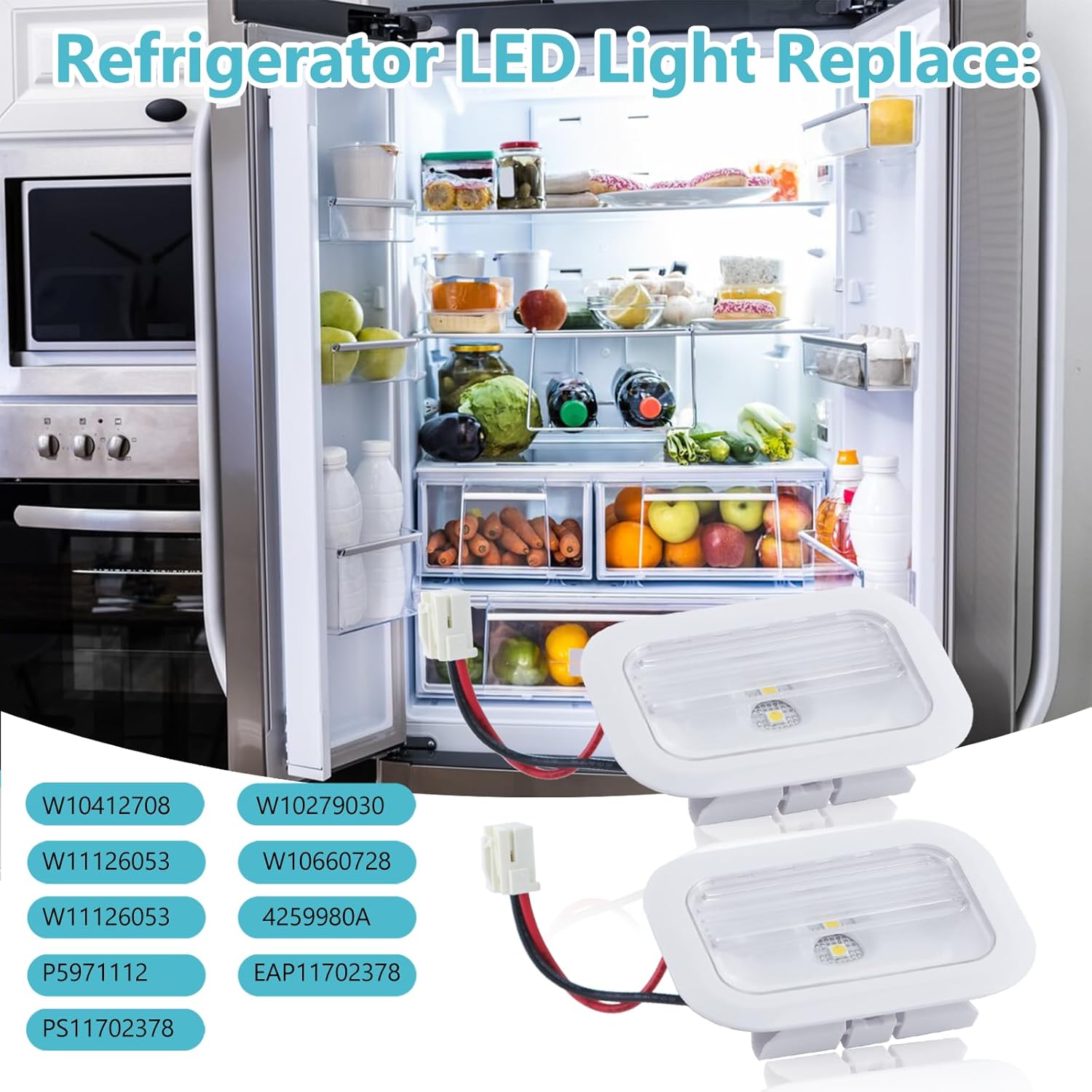 Refrigerator lighting accessories 2-Pack W10695459, W10843353, W11205083 Refrigerator LED Light Board Module Assembly Compatible with Whirlpool,Maytag,Replace W11126053,W10660728,W10279030