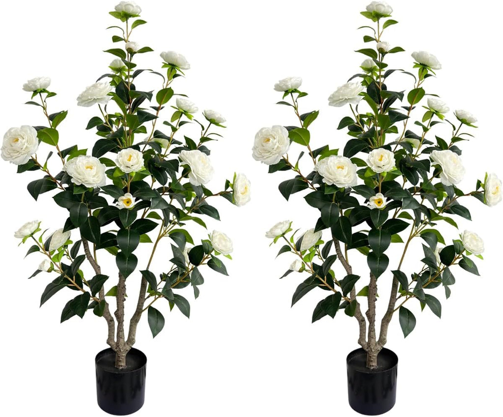 Artificial Camellia Tree 3.4ft Fake Trees pseudophyte (2, White)