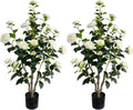 Artificial Camellia Tree 3.4ft Fake Trees pseudophyte (2, White)