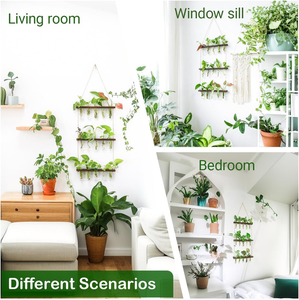 Propagation Station, Plants Terrarium, Plants Lover Gifts for Women,Plant Cutting Holder Home décor,Gifts for Women,House Warming New Home-15 Tubes-Brown