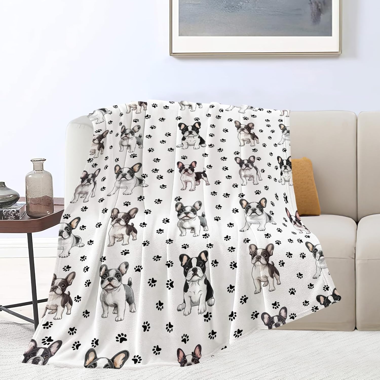 Boston Terrier Throw Blanket French Bulldog Frenchie Puppy Stuff Gifts for Dog Lover Kids Girls Boys Adults Women Men Soft Cozy Warm Plush Fluffy Fuzzy Fleece Blanket Decor 60''X80''