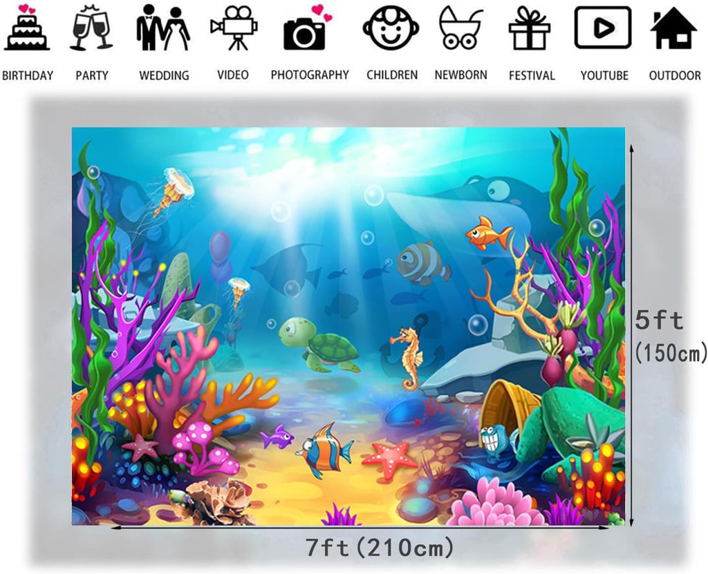 LTLYH (7x5 Under The Sea Photography Backdrop Aquarium Underwater World Tropical Fish Coral Reef Background Mermaid Birthday Baby Shower Ocean Party Decorations Photo Banner Props 280
