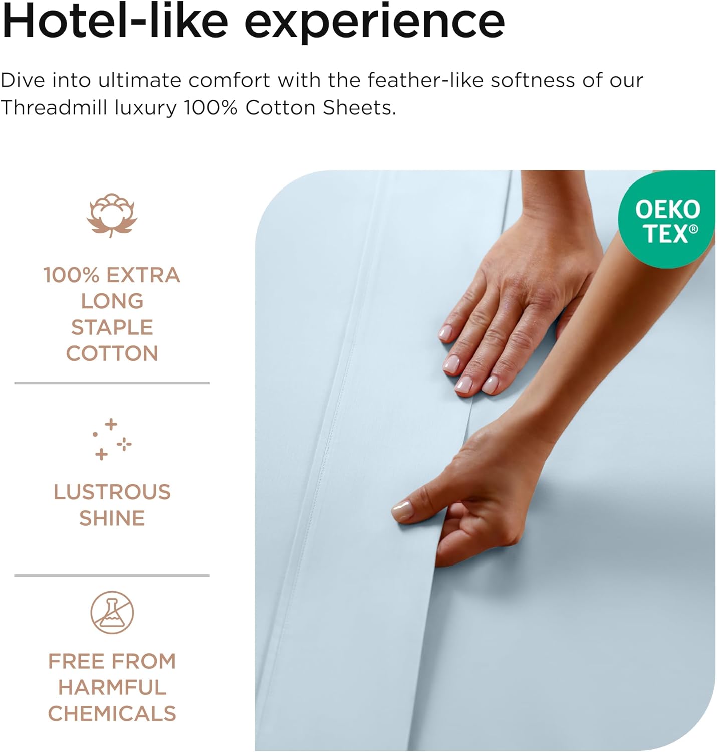 Threadmill 100% Cotton Sheets for Twin XL Size Bed - 600 Thread Count Twin XL Bed Sheets Set with 15” Deep Pocket - Sateen Weave 3-Piece Bedding Set with Cooling Effect, Blue
