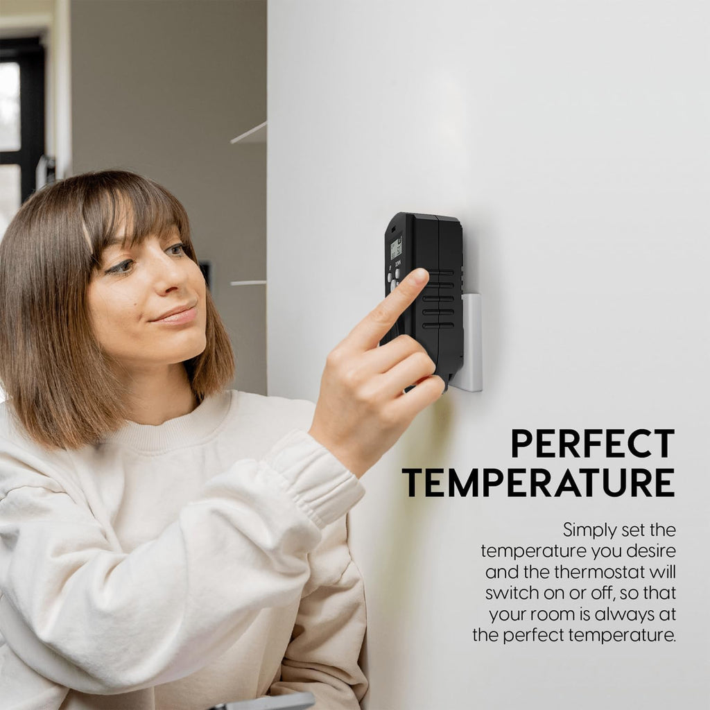 EconoHome Digital Plug in Thermostat - Programmable Thermostat with LCD Screen, Temperature Control & Power Buttons - Compatible with Wall Mount & Portable Heater, Air Cooler, Greenhouse Fans