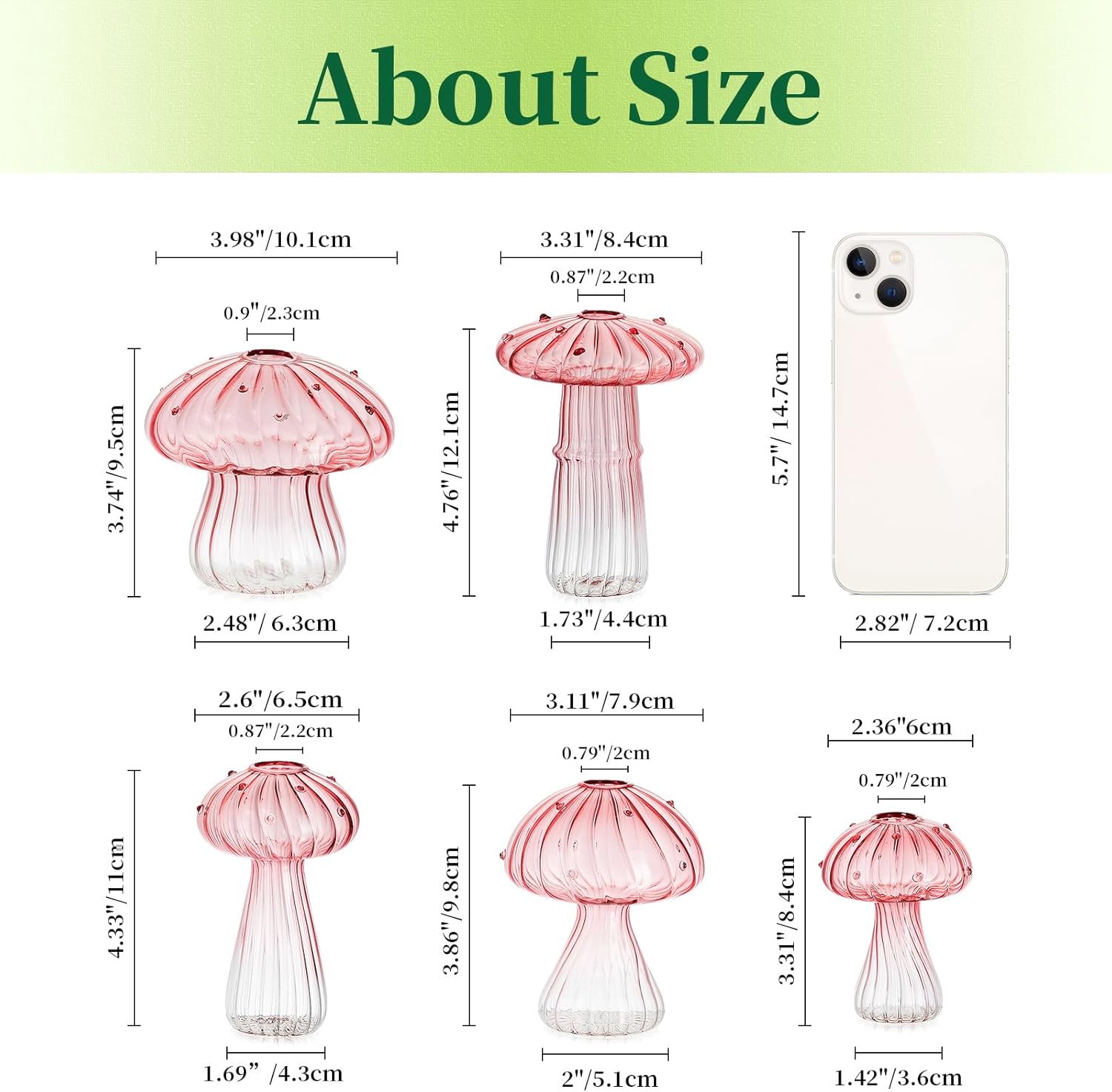 Hewory Mushroom Jars for Plants, 5pcs Pink Glass Mushroom Bud Vase for Flowers, Unique Plant Propagation Stations Propagating Vases Decor, Mini Cute Hydroponic Terrarium Planter for Indoor Planters
