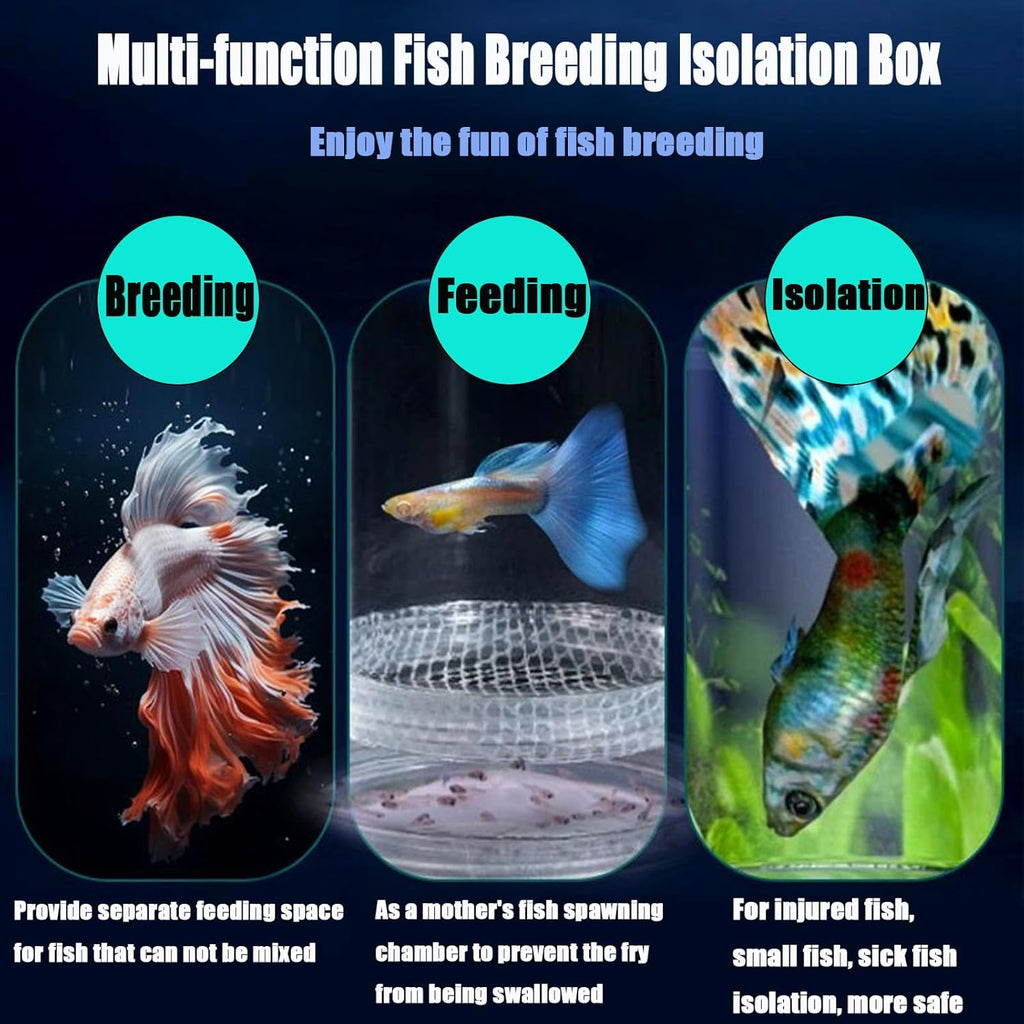 Breeder Box for Fish Tank, Plastic Aquarium Breeding Chamber, Floating Mesh Isolation Hatchery Incubator for Small Fish, Betta Shrimp Clownfish Guppy - Adjustable Nursery Tank Divider (Blue, Medium)