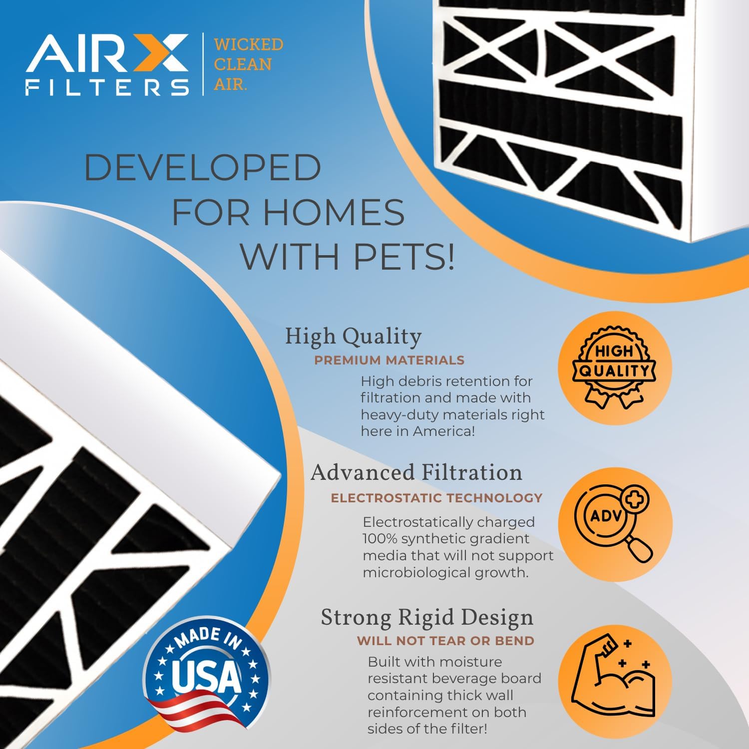 AIRX FILTERS WICKED CLEAN AIR. 16x25x4 Air Filter Odor Eliminator Carbon Filter MERV 8 Compatible with Honeywell FC100A1029 EXPXXFIL0016 2 Pack