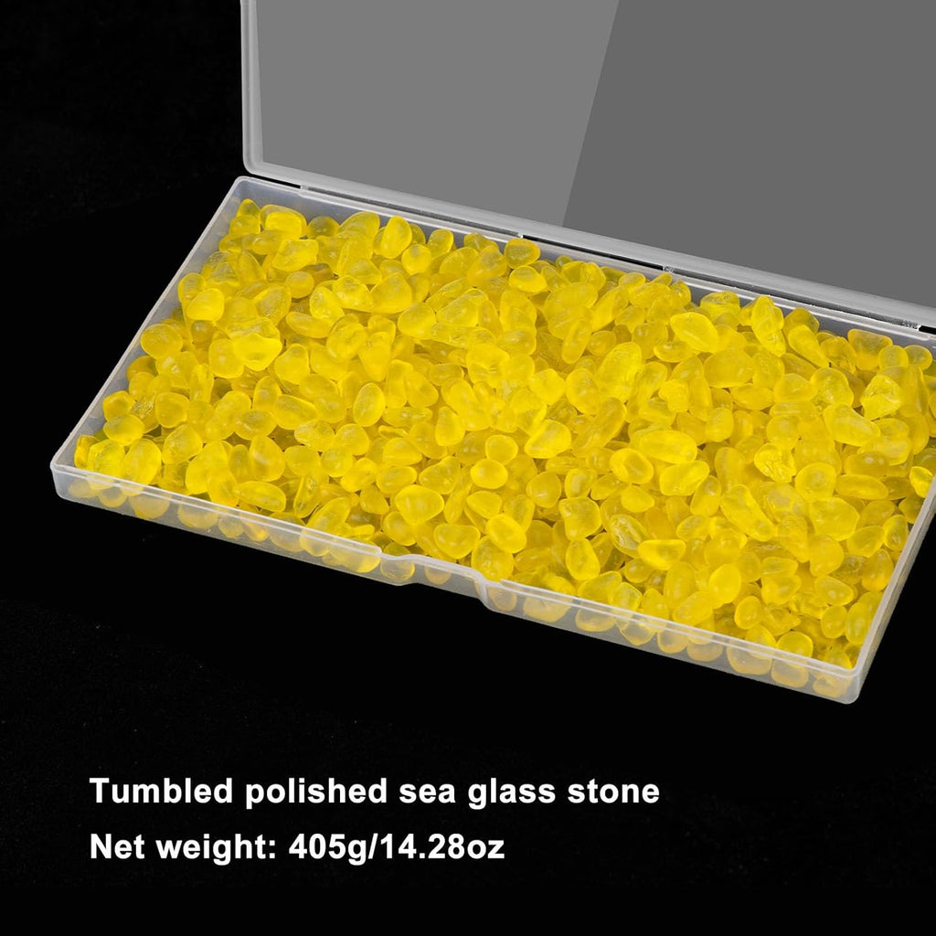 QEQEKAKA Sea Glass Stones for Crafts About 1LB (405g/14.28oz) Yellow Glass Pebbles Gemstones Bulk for Aquarium Rocks Fish Tank Gravel Filler for Vases Centerpieces