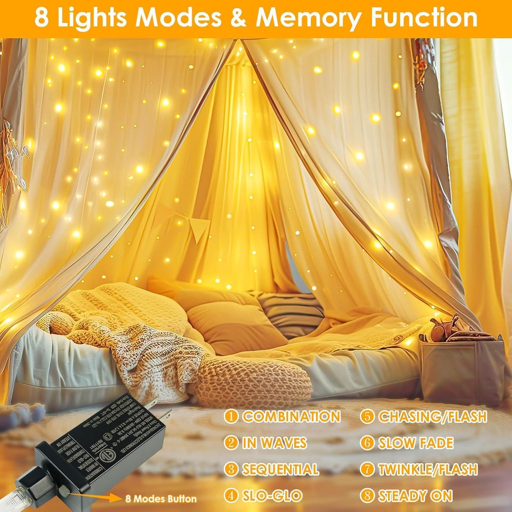 33Ft 100LED Fairy Lights Plug in, Waterproof String Lights Outdoor & Indoor 8 Modes with Timer, Christmas Light Bedroom Decor, Twinkle Light for Girl's Room Garden Christmas Decorations (Warm White)