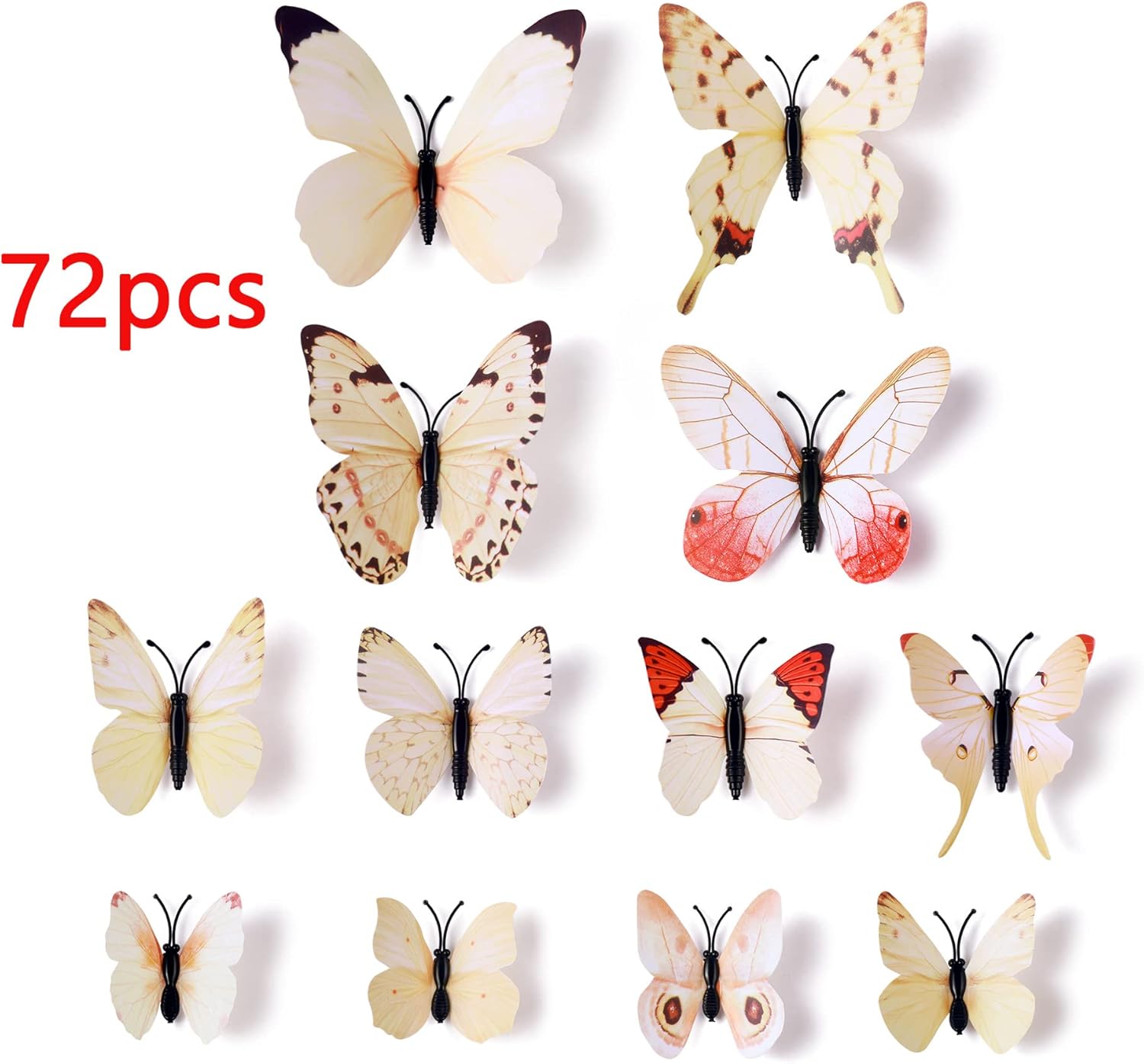 LiveGallery 72 PCS 6 Colors Removable 3D DIY Beautiful Butterfly Wall Decals Colorful Butterflies Art Decor Wall Stickers Murals for Kids Baby Boy Girls Bedroom Classroom Offices (White2)