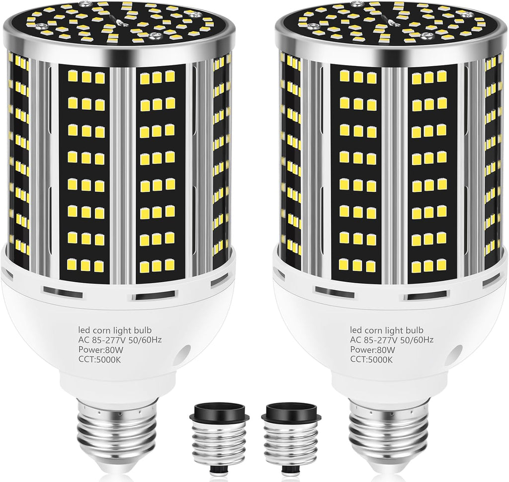 80W 2 pack LED Corn Light Bulb(800W Equivalent ),Commercial Grade DayLight 5000K E26/E39 10500LM Medium Mogul Base LED Lamp,Large Area Lights For Outdoor Indoor Garage Warehouse Factory Bay Light