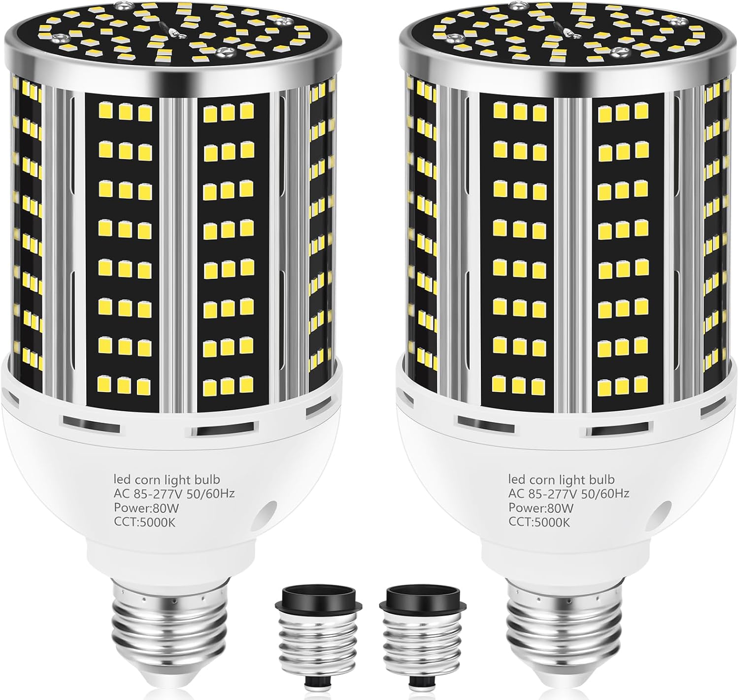 80W 2 pack LED Corn Light Bulb(800W Equivalent ),Commercial Grade DayLight 5000K E26/E39 10500LM Medium Mogul Base LED Lamp,Large Area Lights For Outdoor Indoor Garage Warehouse Factory Bay Light