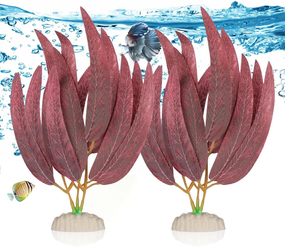 BEGONDIS 2Pcs Artificial Aquatic Plants Set - Lifelike Silk Fabric Leaves for Aquarium Decoration, Easy to Maintain, Vibrant Underwater Garden (Red)