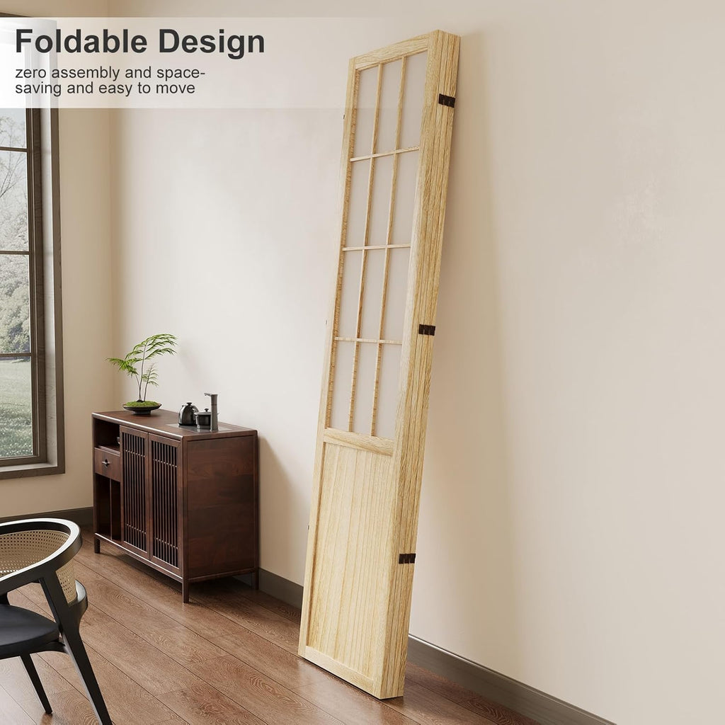 Room Divider, 66.9Inch Tall Japanese Shoji Style Folding Wood Screen with Double Hinges for Home Office Bedroom Hotel Decoration (4Panels, Natural)
