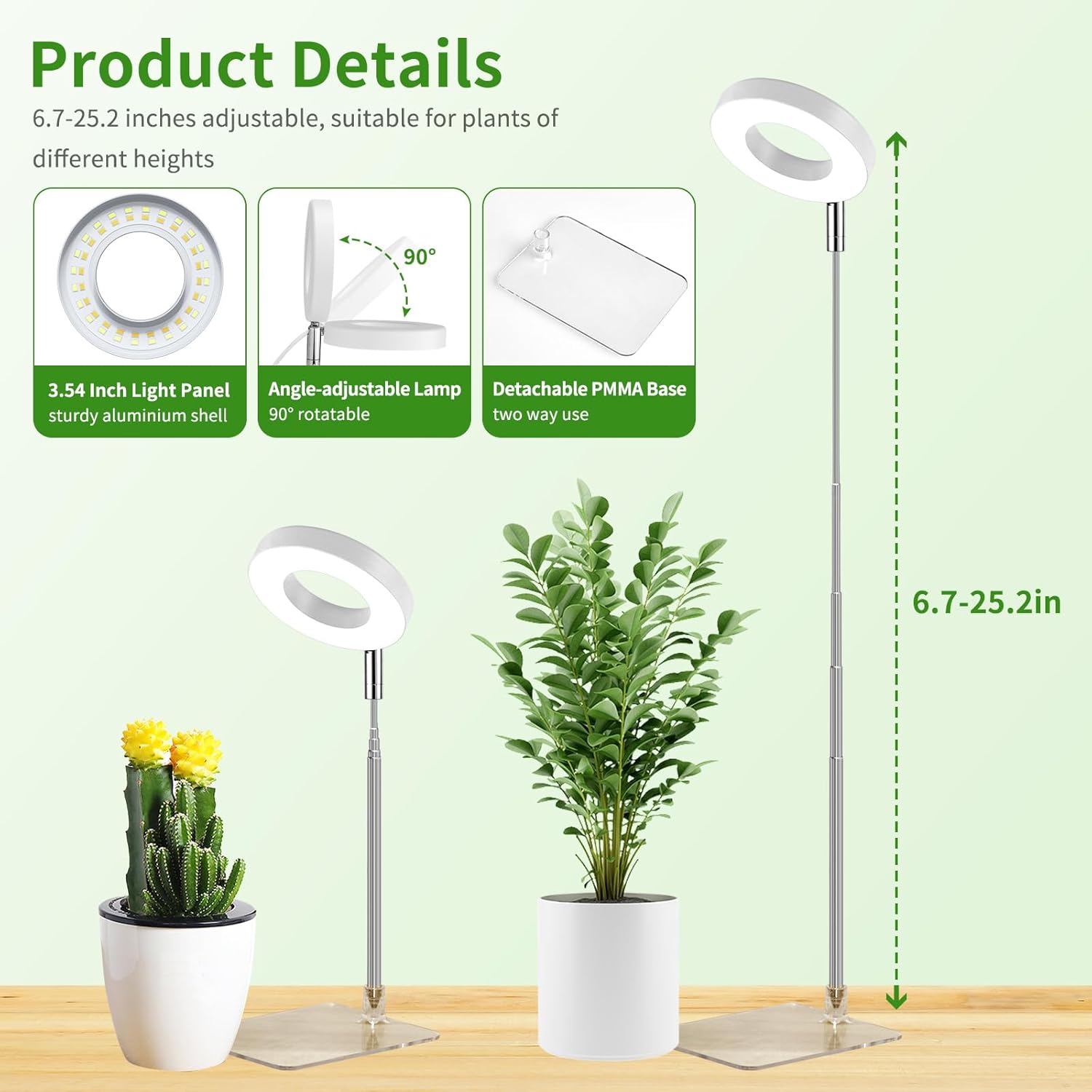 Brightown Plant Grow Light, LED Growing Light for Indoor Plants, 2 Head 96 LED Adjustable Height Growing Lamp with Timer, 3 Dimmable Brightness Levels, Low Safe Voltage, Perfect for Small Plants