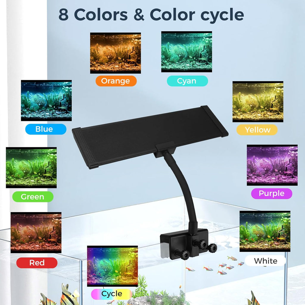 Aquarium Fish Tank LED Light - 18W Clip on Plants Lamp Light for 10 20 30 Gallon Fish Tank with Timer DIY Mode, 9 Colors Adjustable Brightness, 24/7 Full Spectrum