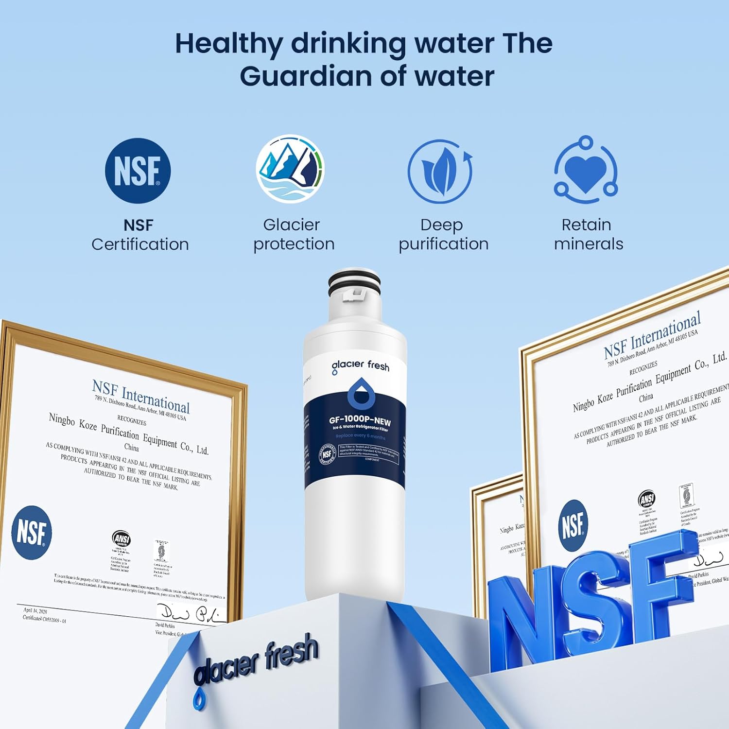 GLACIER FRESH Water Filter LT1000PC Replacement for LG Refrigerator, Compatible with LG LT1000P/PC/PCS, LT1000PC, LT-1000PC, MDJ64844601, ADQ747935 ADQ74793504 Water Filter (1 Pack)