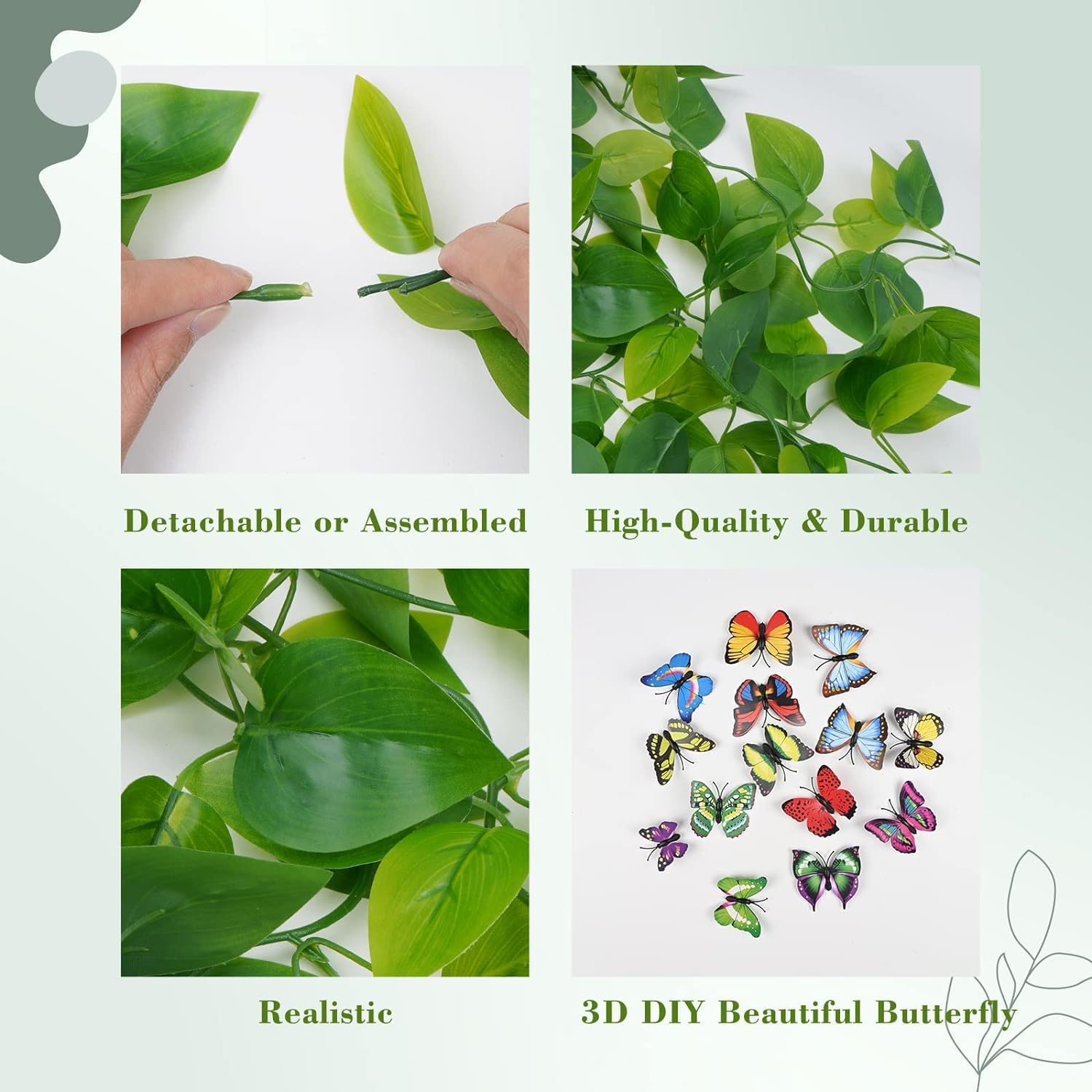 BLEUM CADE Fake Hanging Plants, 4pcs Artificial Hanging Plant, Faux Pothos Vines Hanging Plant Greenery for Wall Home Living Room Indoor Outdoor Decor (No Baskets)