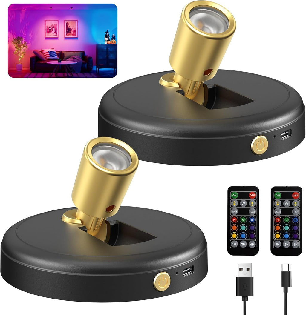 Spot Lights Indoor RGB Spotlight: Rechargeable Color Changing Wireless Uplights Indoor - Plants Tree Artwork Model Picture Display Accent Lighting for Home Decor Homeowners
