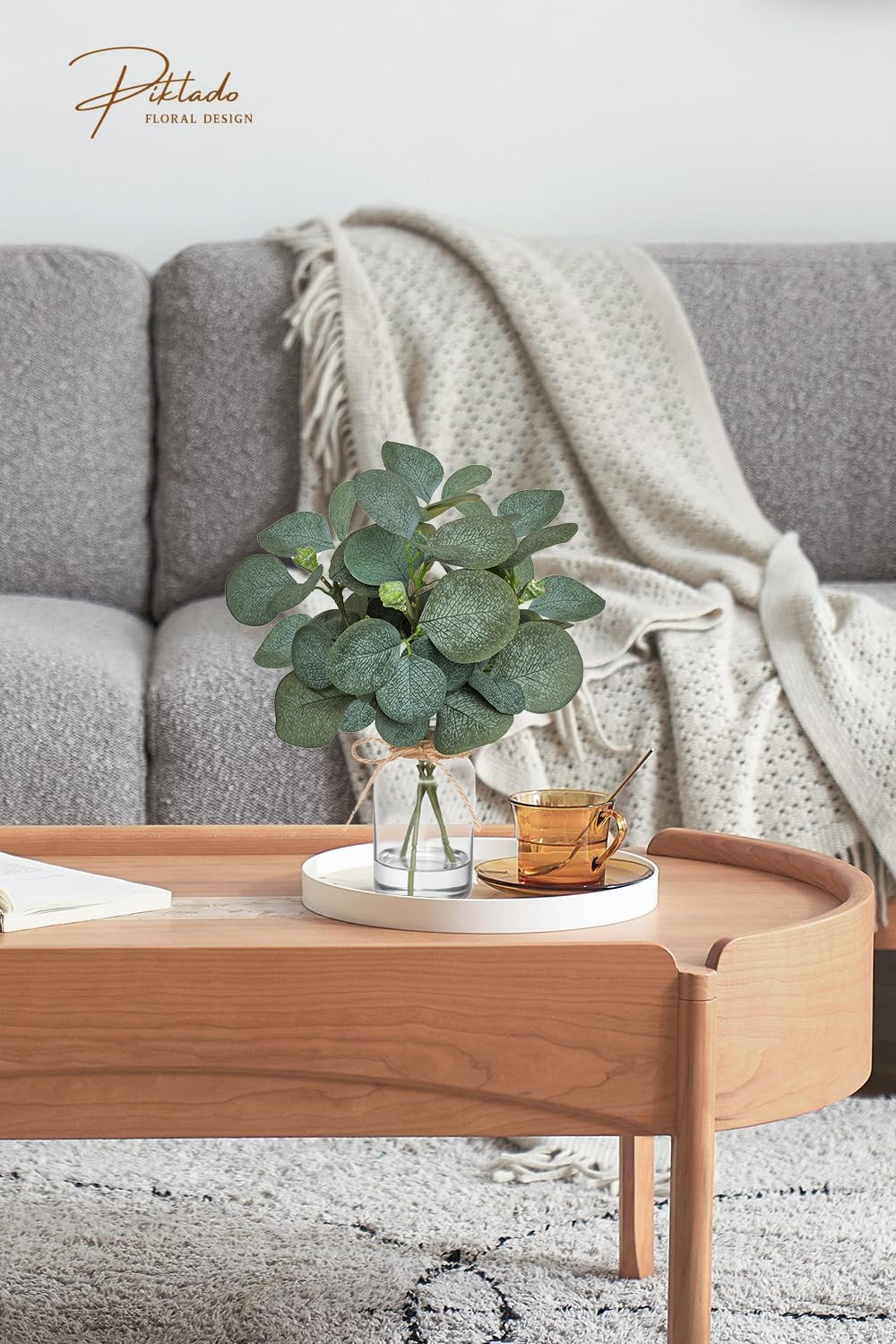 12" Fake Eucalyptus Stems in Vase with Faux Water,Artificial Plants Leaves for Shelf Desk Bathroom Farmhouse Room Coffee Table Home Decor (Eucalyptus-Fruit)