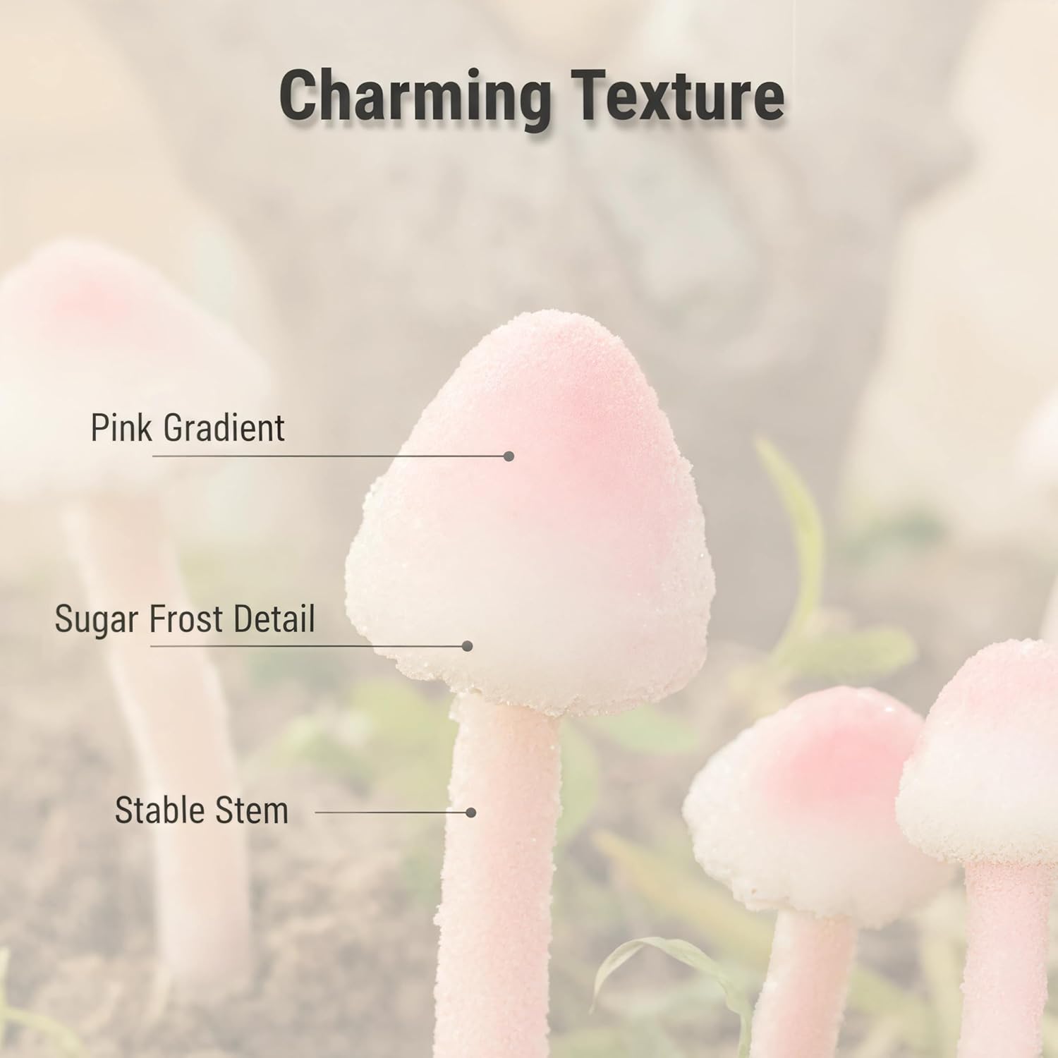 8-Pcs Handmade Glittery Pink Resin Mini Mushrooms for Fairy Desk Plants, Miniature Terrarium Decor & Micro Landscape (not Include The vase)