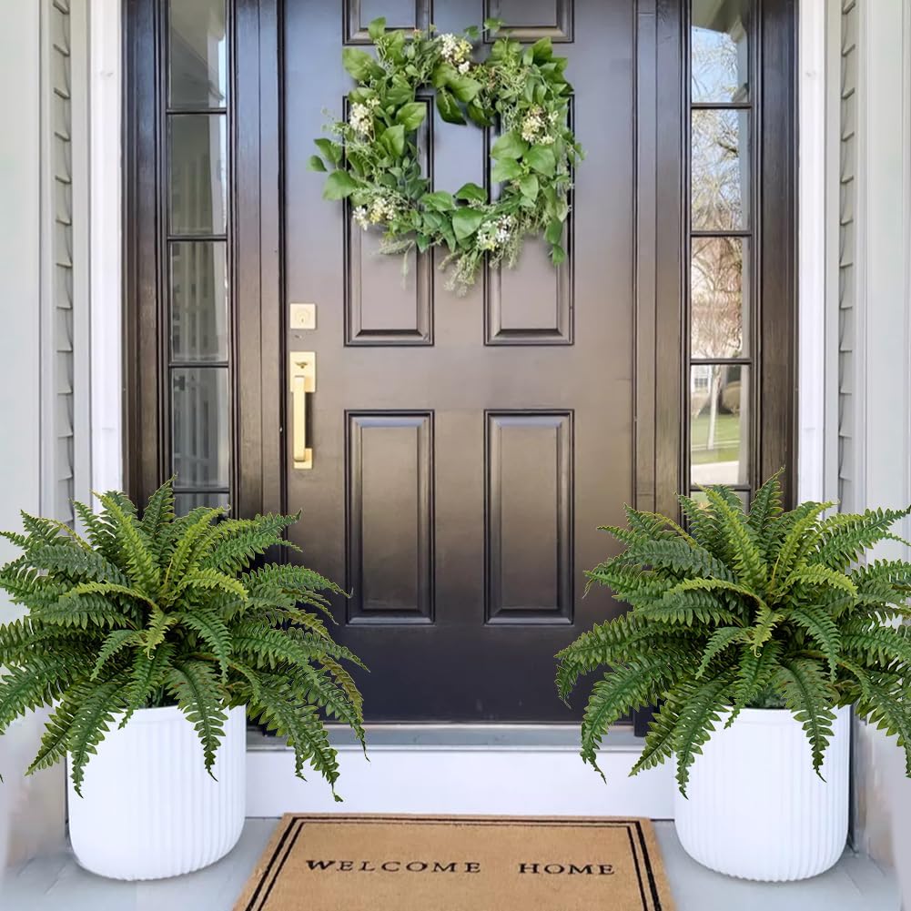 Artificial Ferns 25.6" Dia. - Faux Ferns for Outdoor Planter & Hanging - Fake Plant Shrubs for Home Garden Porch Farmhouse Decor