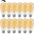 12Packs ST64 Large Vintage LED Edison Bulbs, 60W Equivalent 7W, 800Lumens, Dimmable Antique LED Filament, 2700K Amber Warm White, E26 Medium Base Light Bulbs High Brightness for Bedroom Office