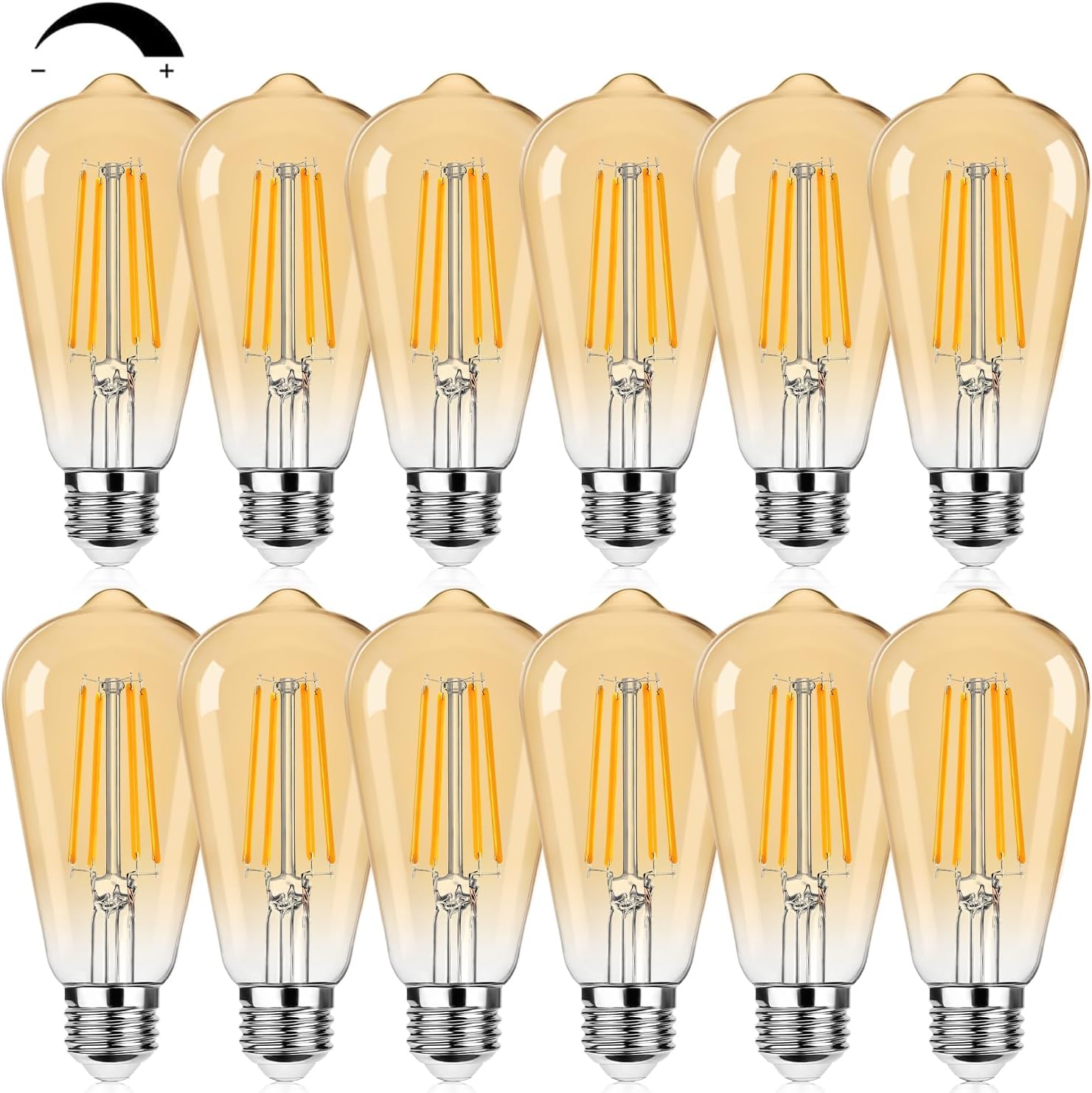 12Packs ST64 Large Vintage LED Edison Bulbs, 60W Equivalent 7W, 800Lumens, Dimmable Antique LED Filament, 2700K Amber Warm White, E26 Medium Base Light Bulbs High Brightness for Bedroom Office
