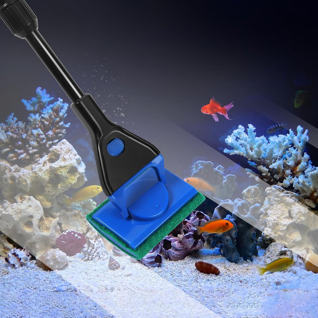 AQUANEAT Aquarium Cleaning Tools, Fish Tank Cleaner Kit with Adjustable Long Handle, 5 in 1 Set Including Fish Net, Algae Scraper