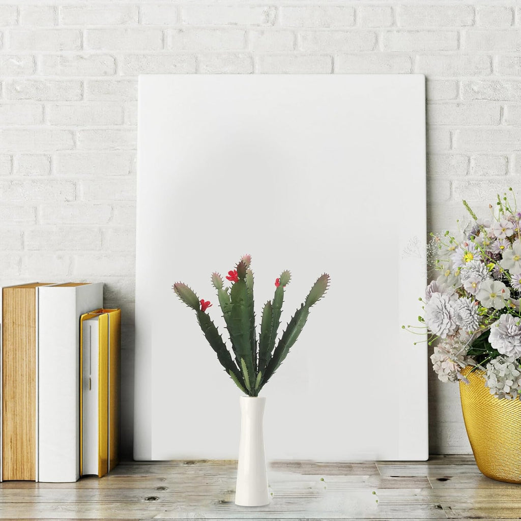 Realistic Artificial Cactus Plant with Red Flowers Mini Succulent for Office Desk Decor Space-Saving Faux Greenery Home Office Accessories and Flower Arrangement