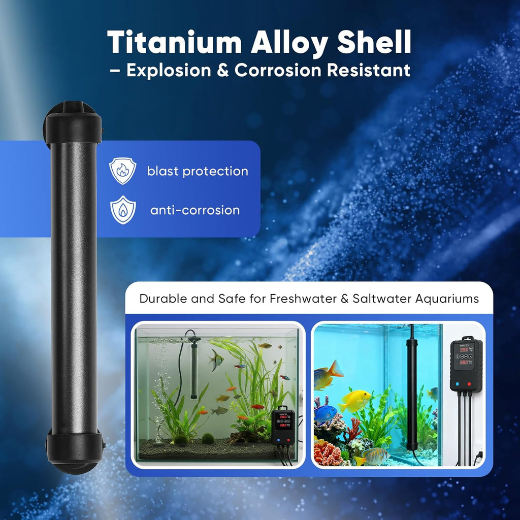 Aquarium Heater 100W, Submersible Fish Tank Heater for 10–20 Gallon Tanks, Digital Display Temperature Controller, Adjustable Thermostat, Overheat & Dry-Run Protection for Betta, Turtle