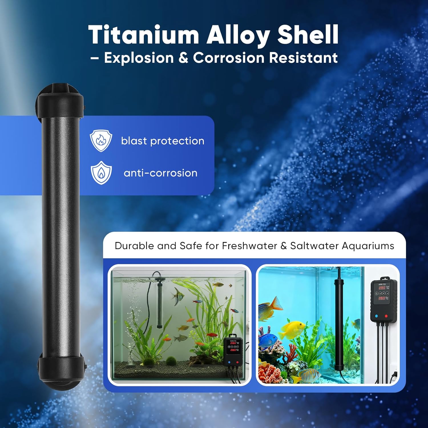 Aquarium Heater 100W, Submersible Fish Tank Heater for 10–20 Gallon Tanks, Digital Display Temperature Controller, Adjustable Thermostat, Overheat & Dry-Run Protection for Betta, Turtle