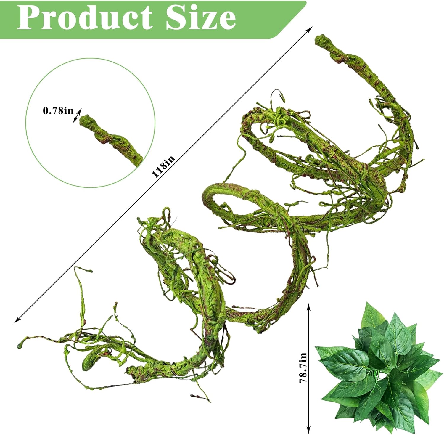 VCEPJH Medium Reptile Vines Thick Terrarium Plants 118 Inches Long Flexible Climbing Branch Lizard Tank Accessories Greenery Habitat Decor for Bearded Dragon Chameleon Gecko Frog Snake (M)
