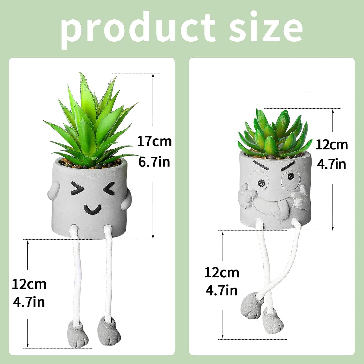 Creative Artificial Succulent Plants in pots - 2 Pieces Mini Fake Plant Faux Succulent Emotional Cement Potted for Home Desk Shelf Kitchen and Office Decor (2PCS)