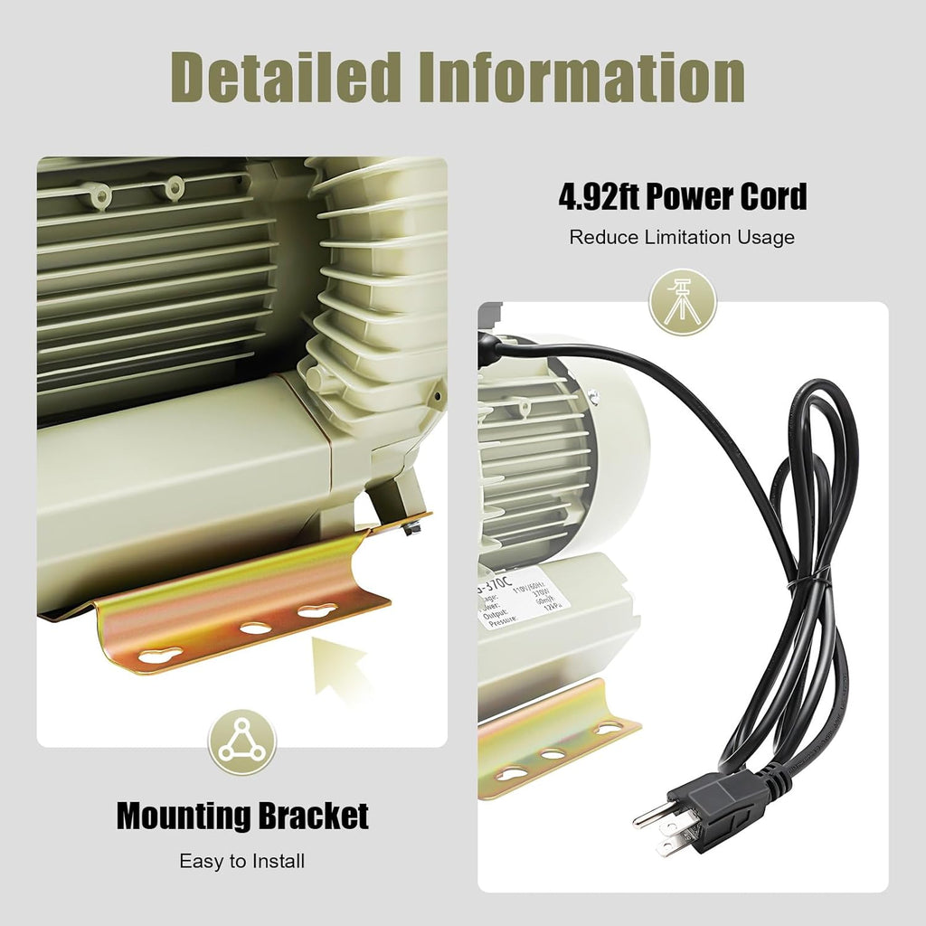 High Pressure Air Pump Blower, 12KPa Industrial Air Pump Blower Oxygen Aerator, Commercial Aquarium Fish Tank Pond Aquaculture Blower