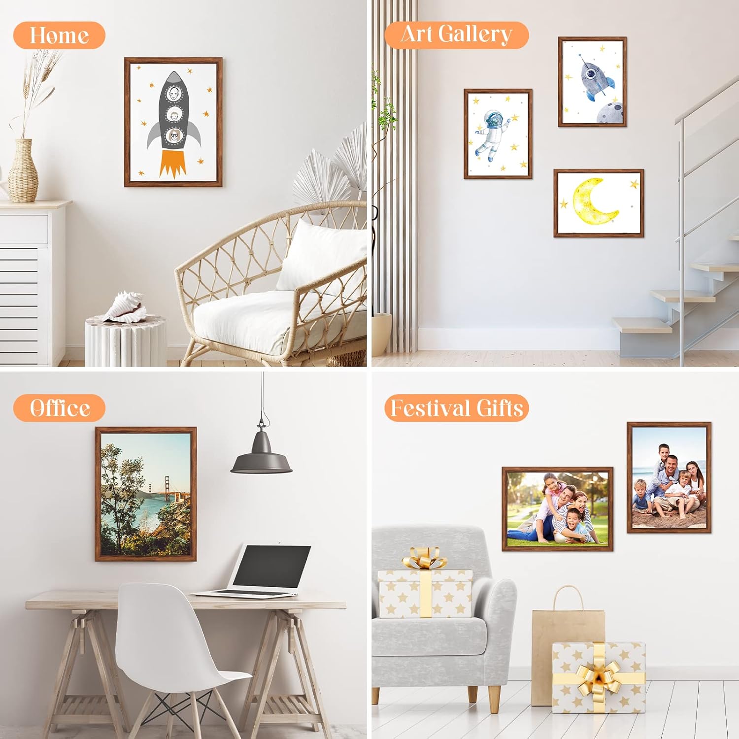 10x14 Wood Frame Brown, Rustic Natural Wooden 14x10in Poster Picture Frame, Distressed 10 x 14inch Woodgrain Gallery Photo Frame with HD Plexiglass, Horizontal Vertical Wall Mounting Display 1pcs