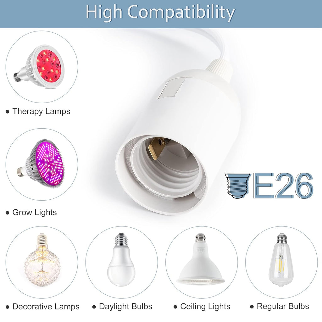 JACKYLED Extension Hanging Lantern Cord Cable 2-Pack 15Ft UL 360W with E26 E27 Socket On/Off Button Pendant Lighting