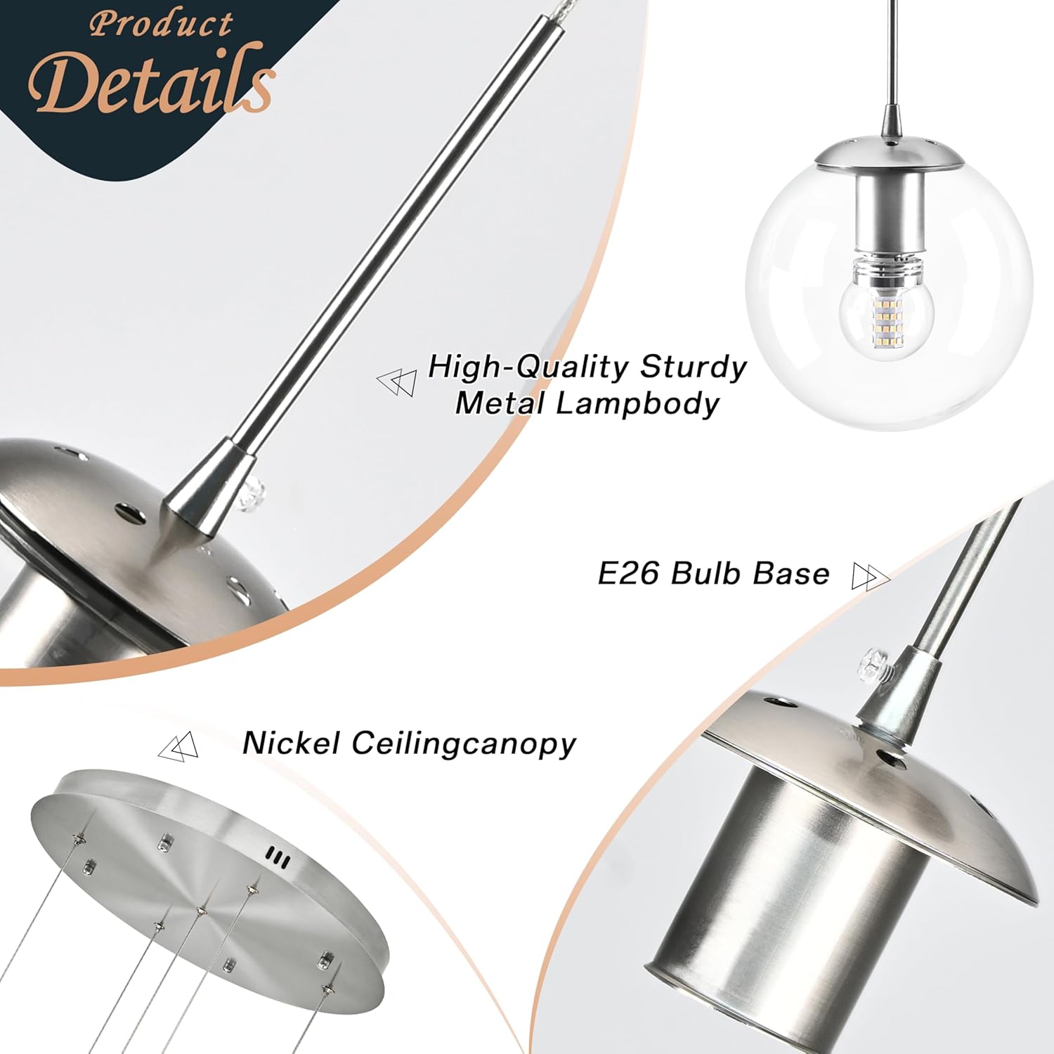 KoKo&Yukina 5-Light Globe Glass Pendant Light Adjustable Length Pendant Lights Modern Nickel Clear Globe Glass Chandelier High Ceiling Lights Fixtures for Foyer Hallway Staircase (Bulb & Remote Incl)