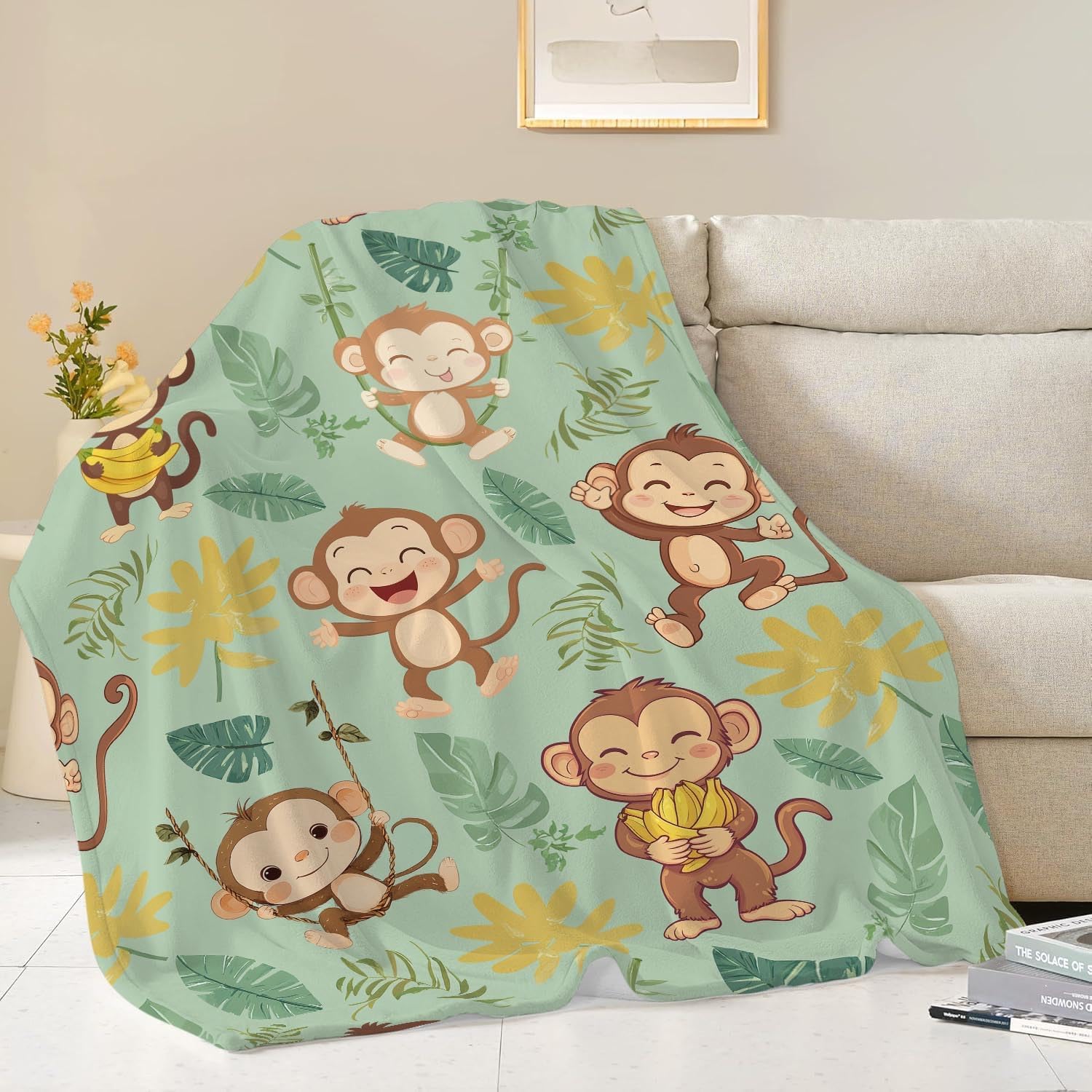 Monkey Blanket Cute Cartoon Monkey Throw Blanket Gifts for Monkey Lovers Girls Boys Kids Women Men Adults Super Soft Cozy Plush Fluffy Fuzzy Fleece Blanket Home Decor 40''X50''