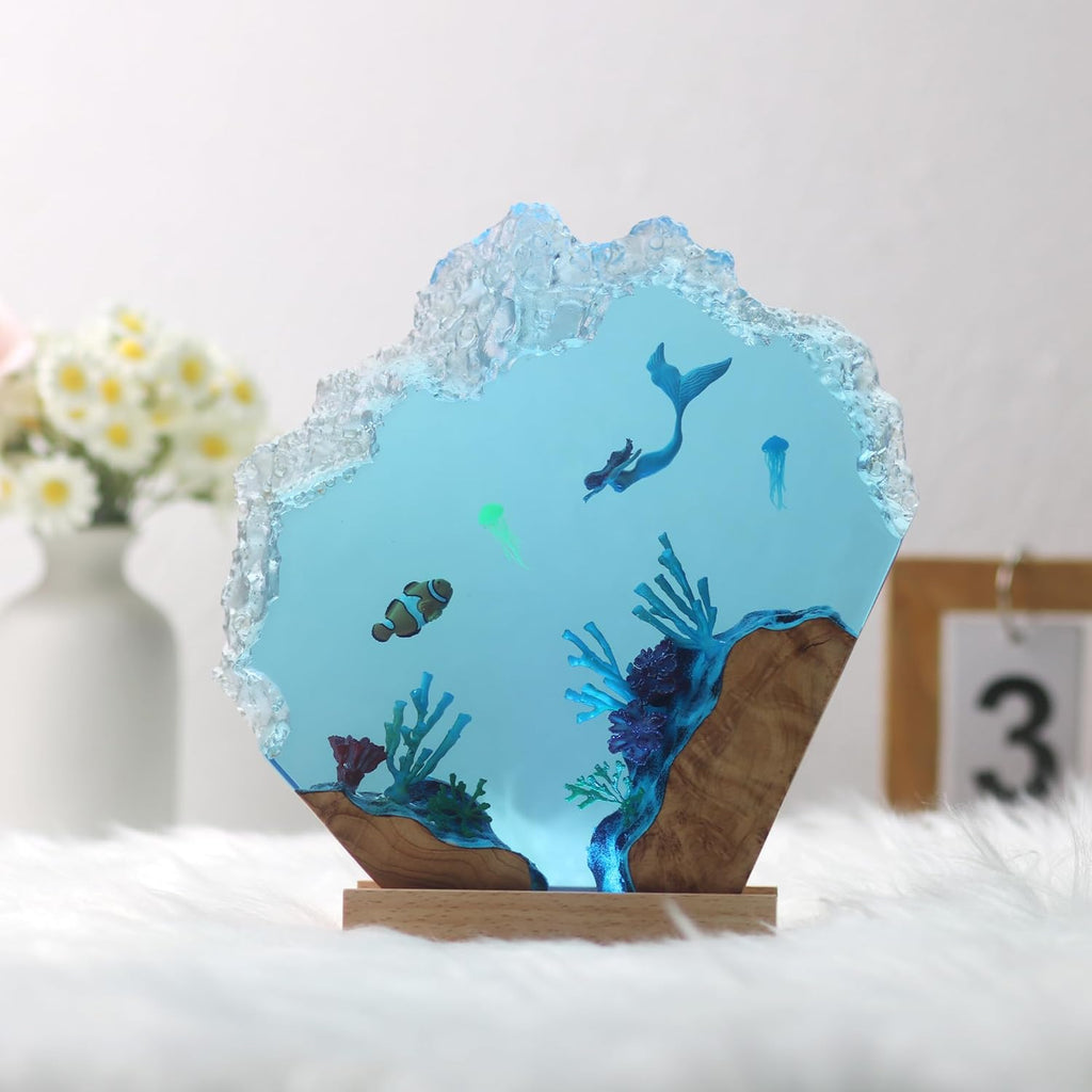 Epoxy Resin Lamp, Ocean Night Light,Artistry Home Decor Bedside Nightlight, Unique Resin Lighting, Nightstand Decorations for Bedroom, Suitable for Holidays(Mermaid)