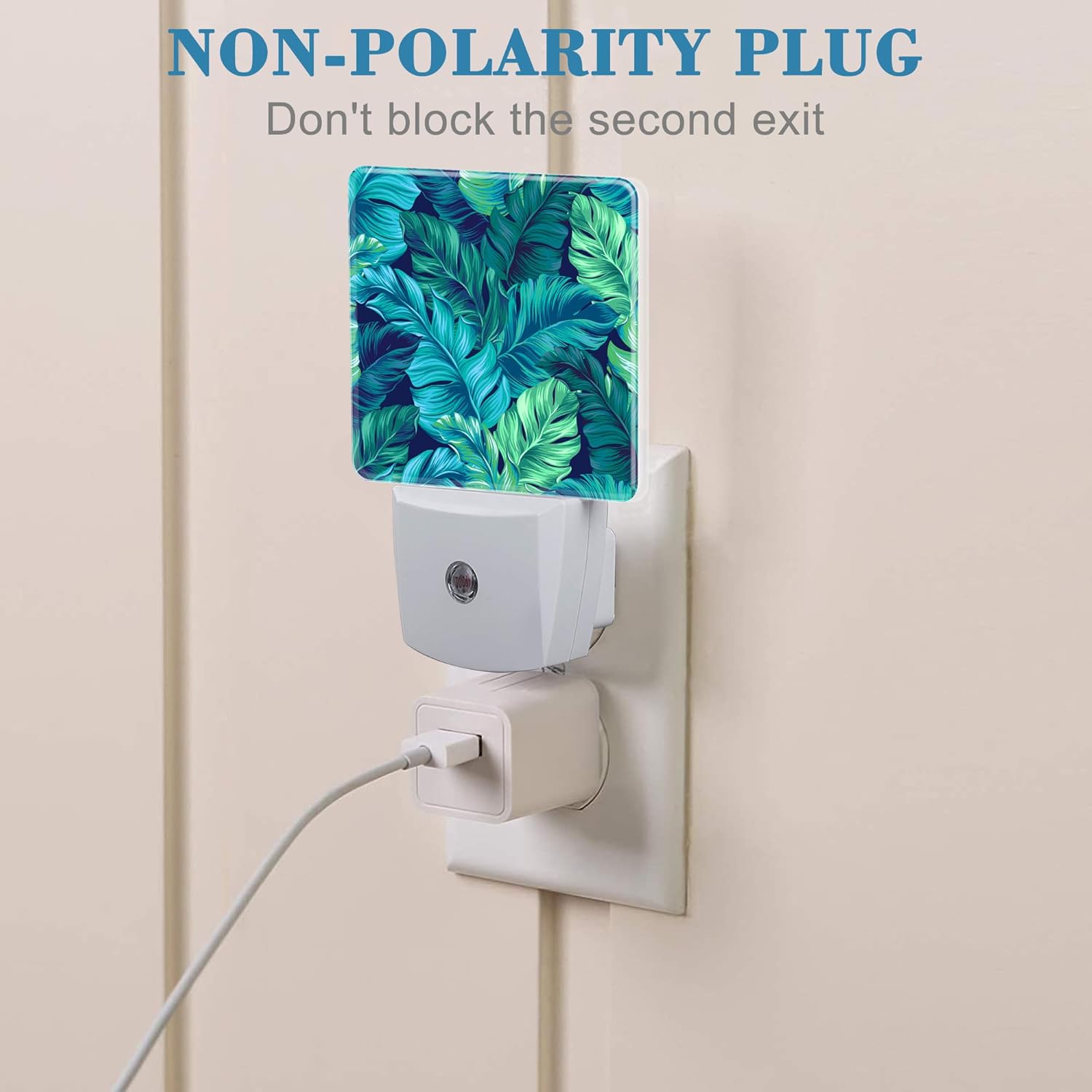 Night Light Plug into Wall Turquoise and Green Tropical Leaves Night Light with Dusk to Dawn Sensor Night Light for Kid Girls Boys Women Room Decor,Hallway,Kitchen,Bathroom,Nursery,Stairs