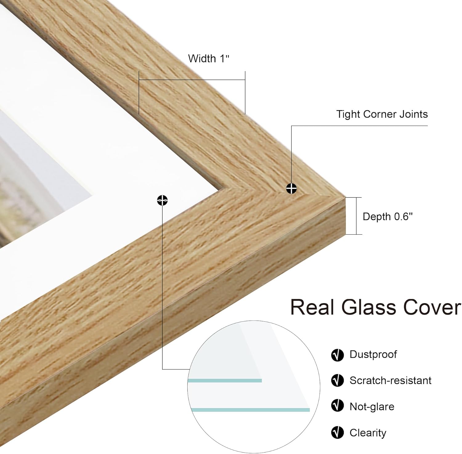 12x12 Picture Frame Set of 2, Natural Oak Wood Frame with Glass Collage Frame, Display Pictures 4-4x6 With Mat or 12 x 12 Without Mat, Square Photo Frames Collage for Wall Hanging or Tabletop