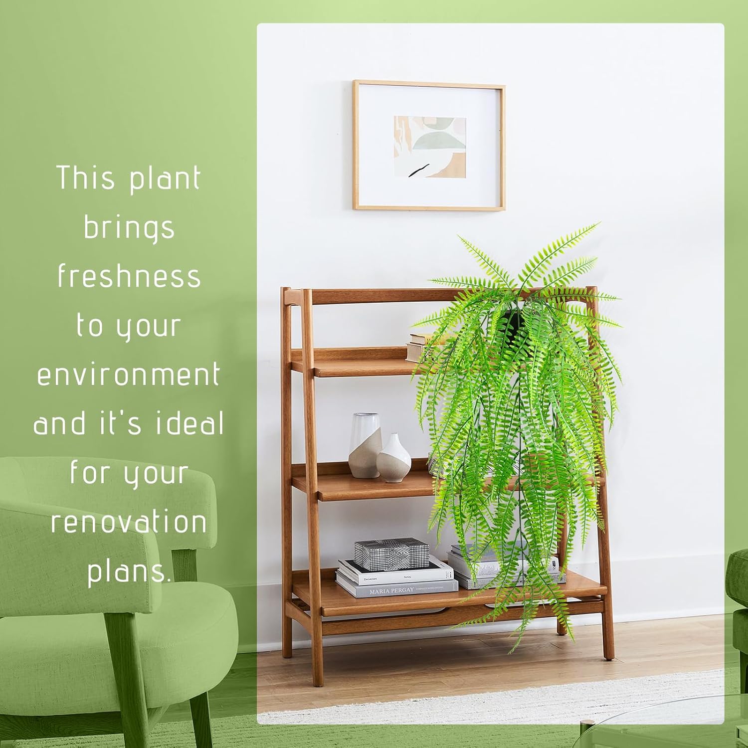 Small Artificial Hanging Plant for Shelf Fake Plant Potted Boston Ferns Faux Trailing Leaves Plant for Indoor Outdoor Aesthetic Office Living Room Shelf Decor (Black Pot)