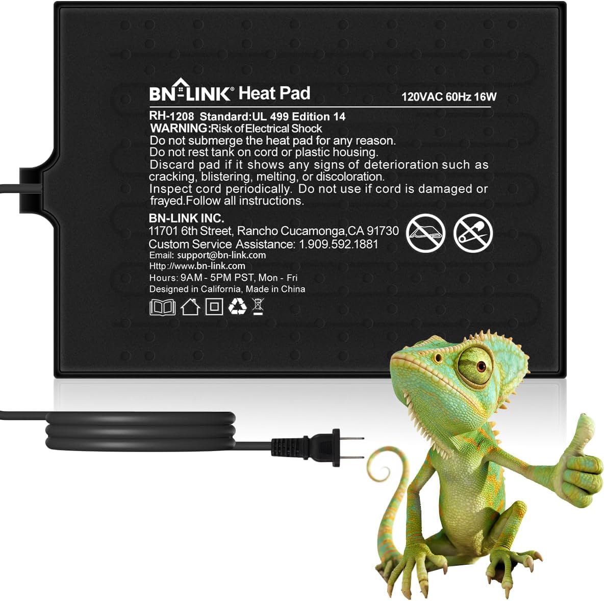 BN-LINK Reptile Heat Pad 8"X12" 16W for 30-40gal Under Tank Terrarium Heating Mat Waterproof for Turtle, Lizard, Frogs, Snake, Hermit Crab