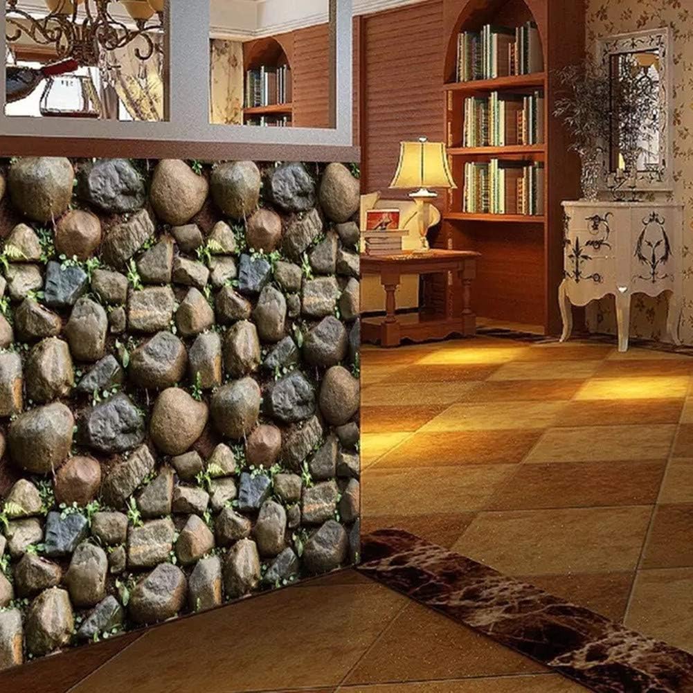Yancorp 10ft Self-Adhesive Wallpaper Brown Stone Brick Wallpaper Fireplace Kitchen Backsplash Peel and Stick Wallpaper Stick on Wallcovering