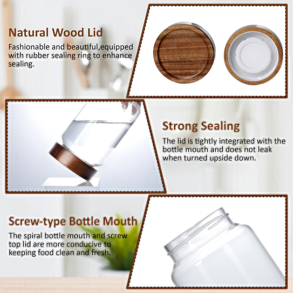 30 fl oz/900 ml Glass Jar with Airtight Wooden Screw Top Lid, Clear Stackable Food Storage Canister, Large Tall Decorative Glass Container for Coffee, Candy, Cookie, Sugar, Oatmeal, Pasta