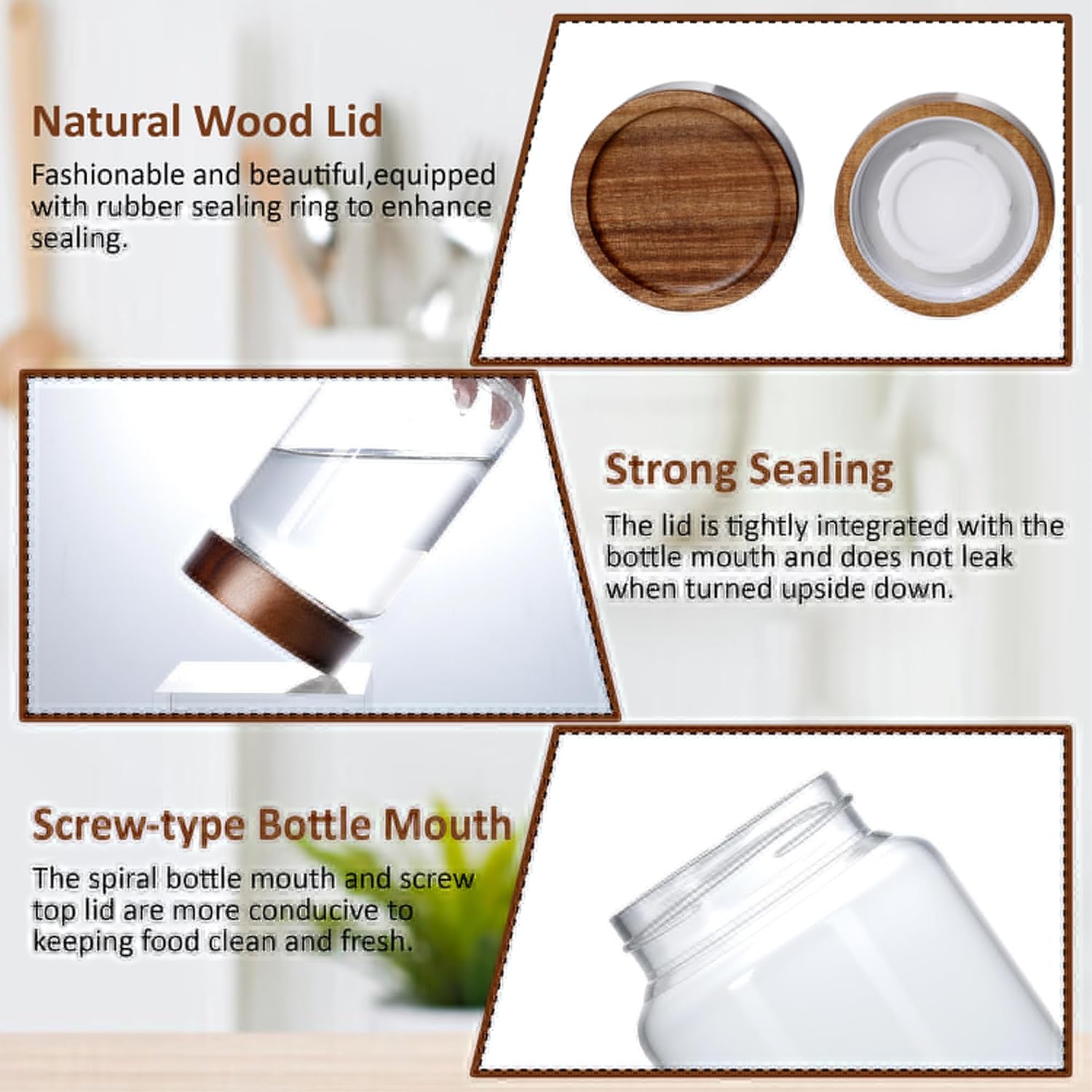 30 fl oz/900 ml Glass Jar with Airtight Wooden Screw Top Lid, Clear Stackable Food Storage Canister, Large Tall Decorative Glass Container for Coffee, Candy, Cookie, Sugar, Oatmeal, Pasta